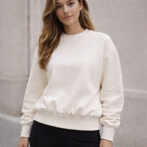 Sporty & Rich Soft White Pintuck Crewneck Sweatshirt XS Minimalist Athleisure